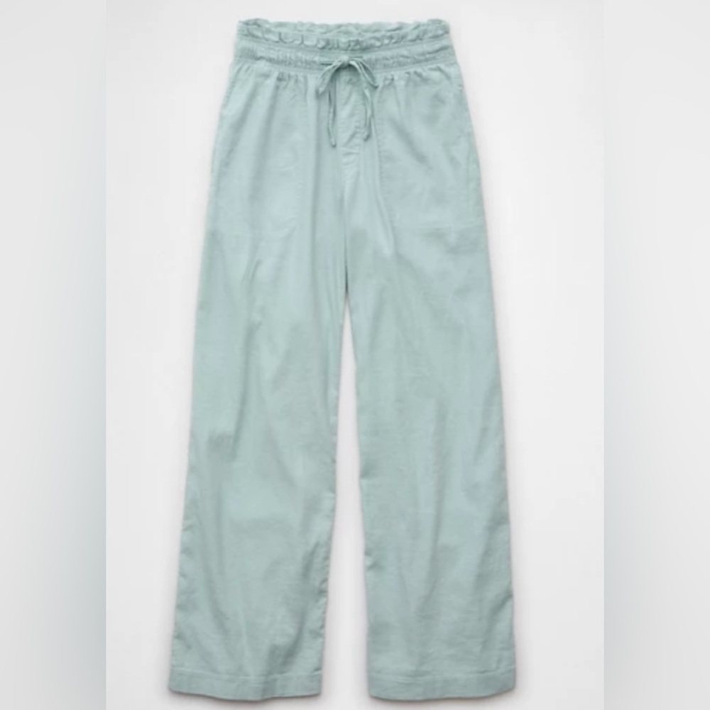 New AE Light Green Wide-Leg linen blend Pants